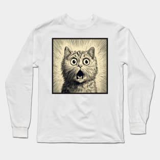 Shocked Cat Cartoon Vintage Cartoon Cat Crazy Long Sleeve T-Shirt